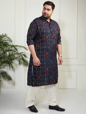 Men's blue and cream cotton blend kurta and patiala set 4