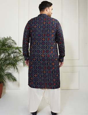 Men's blue and cream cotton blend kurta and patiala set 5