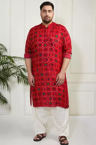 Men's blue and cream cotton blend kurta and patiala set