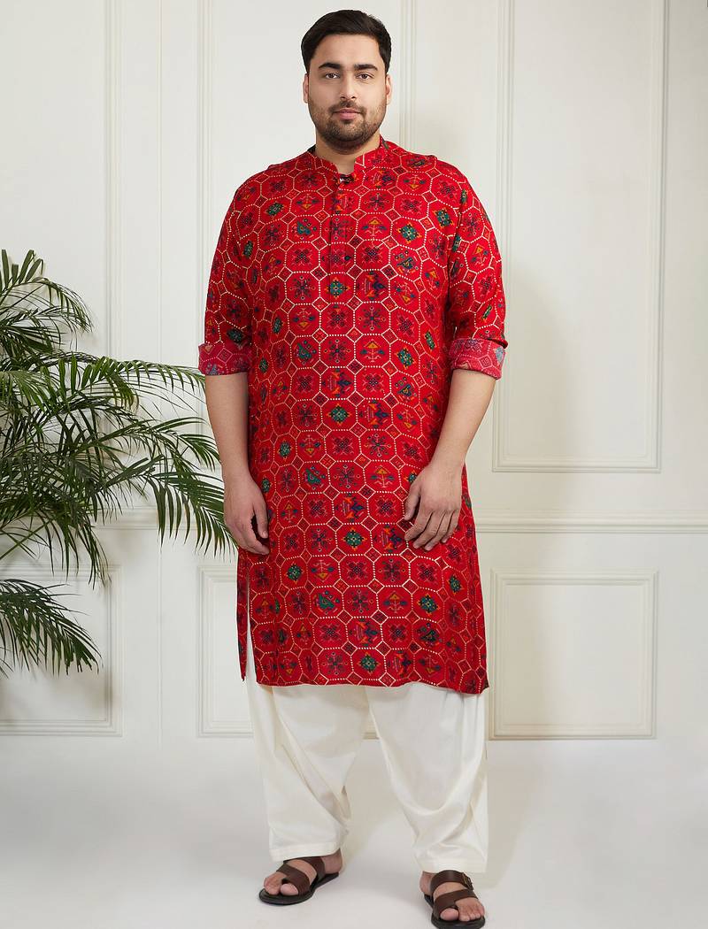 Men's blue and cream cotton blend kurta and patiala set