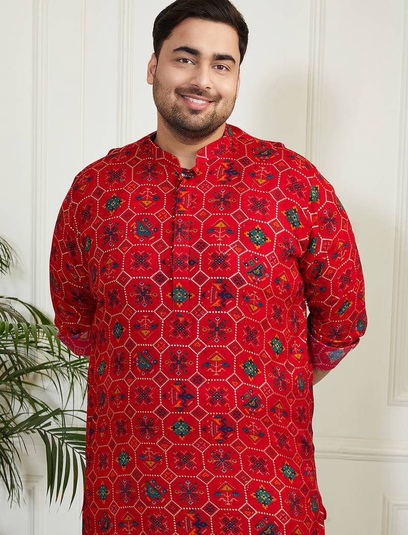 Men's blue and cream cotton blend kurta and patiala set