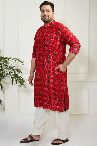 Men's blue and cream cotton blend kurta and patiala set