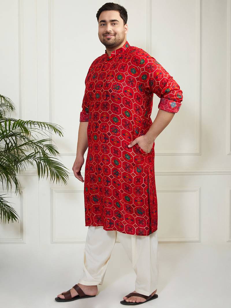 Men's blue and cream cotton blend kurta and patiala set