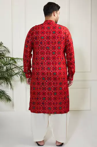 Men's blue and cream cotton blend kurta and patiala set