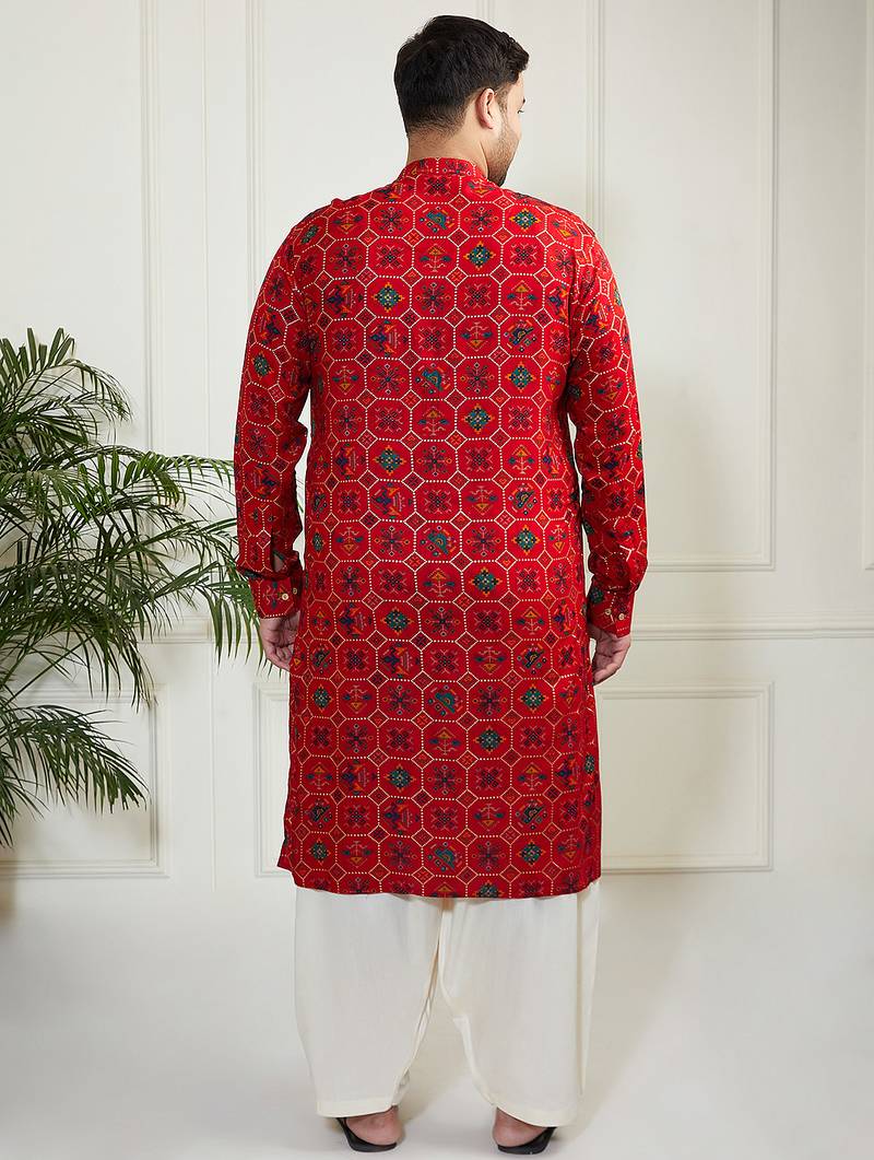 Men's blue and cream cotton blend kurta and patiala set