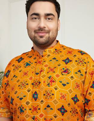 Men's yellow and cream cotton blend kurta and patiala set 3