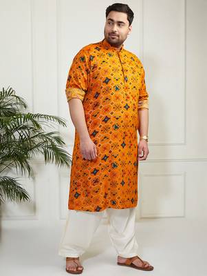 Men's yellow and cream cotton blend kurta and patiala set 4