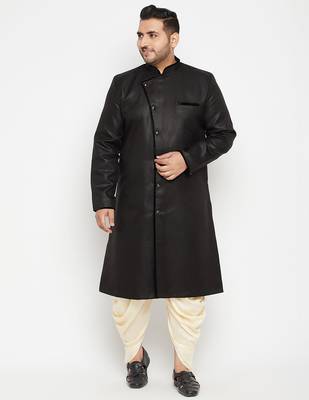 Men's black and gold silk blend sherwani set 1