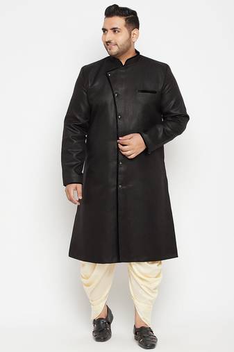Men's black and gold silk blend sherwani set