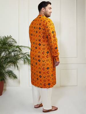 Men's yellow and cream cotton blend kurta and patiala set 5