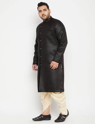 Men's black and gold silk blend sherwani set 2