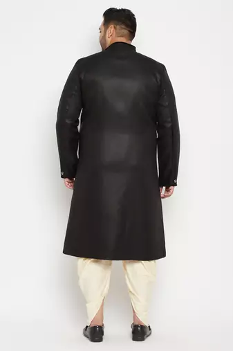 Men's black and gold silk blend sherwani set