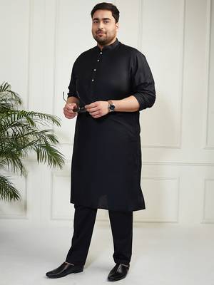 Men's black viscose kurta pyjama set 1