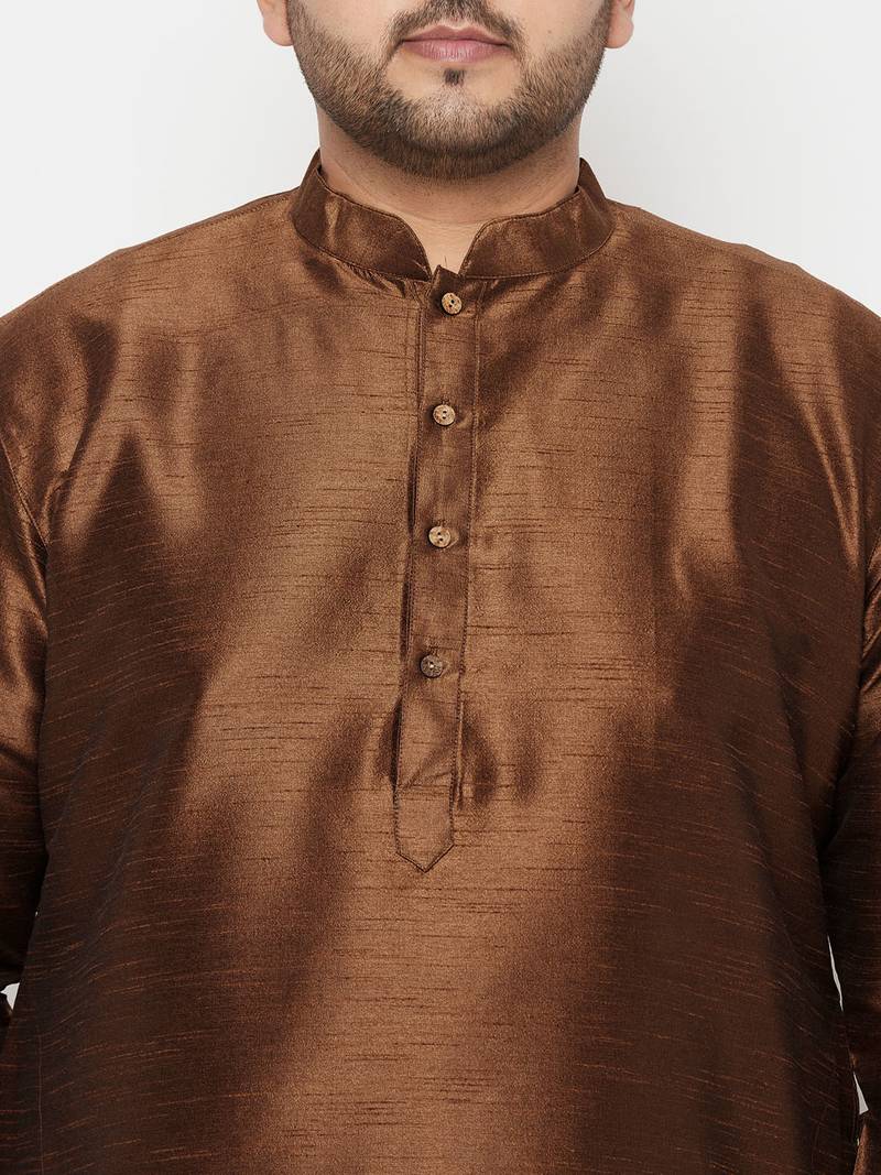Men's coffee and gold silk blend kurta and dhoti set