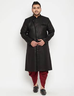 Men's black and maroon silk blend sherwani set 1