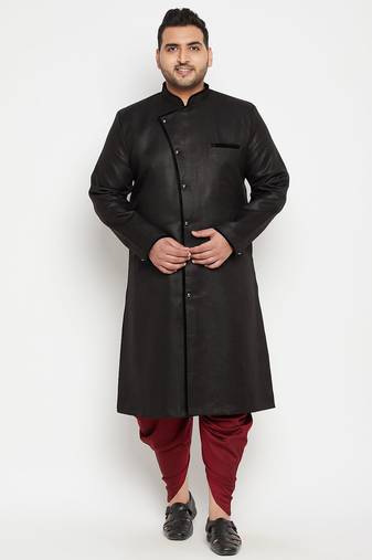Men's black and maroon silk blend sherwani set