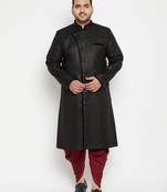 Men's black and maroon silk blend sherwani set