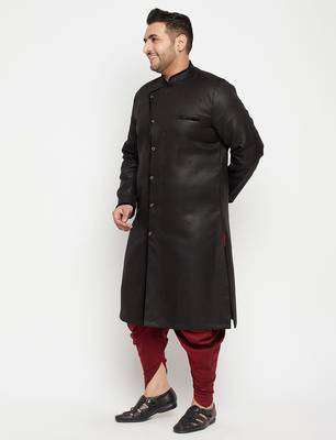 Men's black and maroon silk blend sherwani set 2