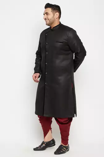 Men's black and maroon silk blend sherwani set