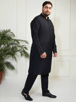Men's black viscose kurta pyjama set 4