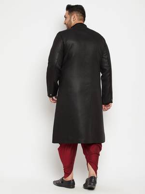 Men's black and maroon silk blend sherwani set 3