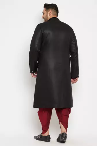 Men's black and maroon silk blend sherwani set