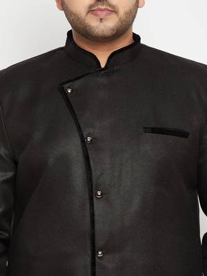 Men's black and maroon silk blend sherwani set 4