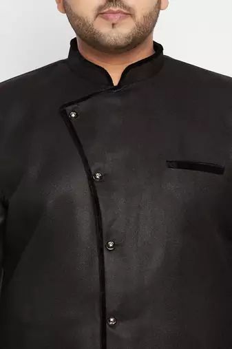 Men's black and maroon silk blend sherwani set