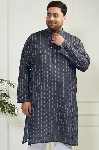 Men's grey cotton kurta