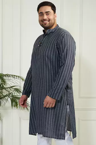 Men's grey cotton kurta
