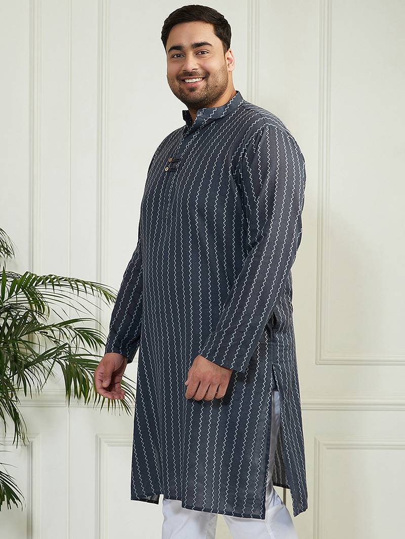 Men's grey cotton kurta