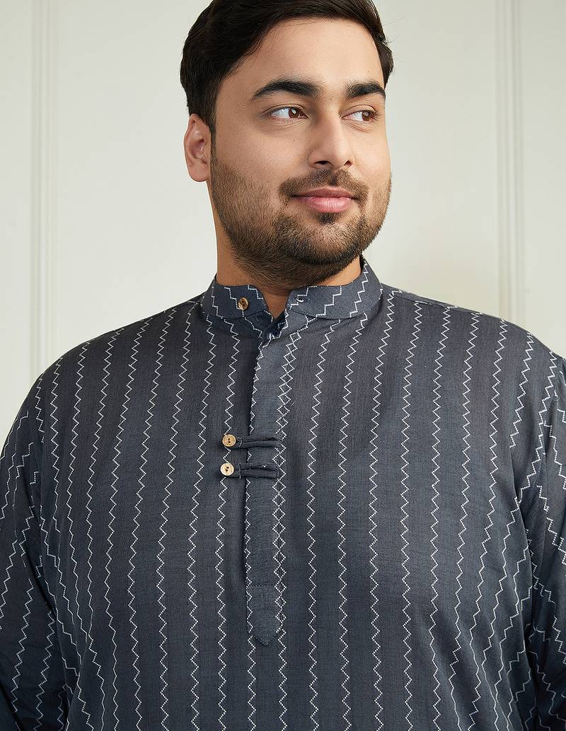 Men's grey cotton kurta