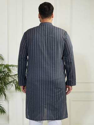 Men's grey cotton kurta 4