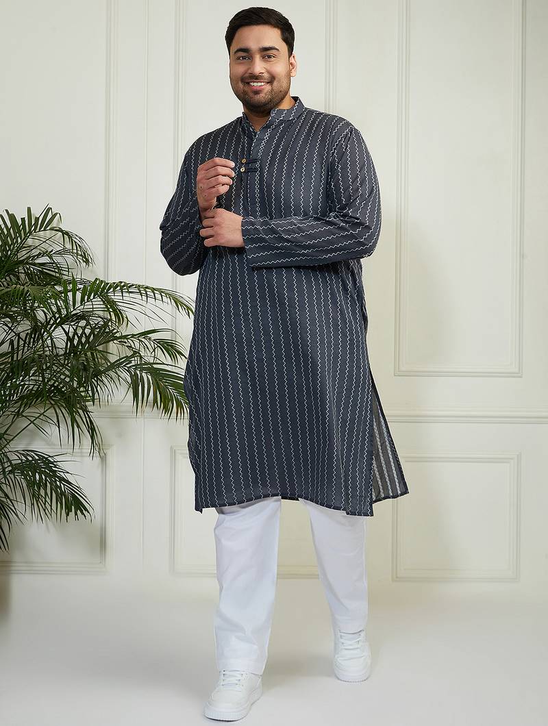 Men's grey cotton kurta