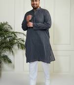 Men's grey and white cotton kurta pyjama set