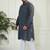 Men's grey and white cotton kurta pyjama set