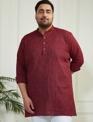 Men's maroon cotton short kurta 1