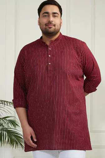 Men's maroon cotton short kurta