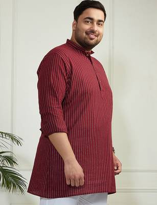 Men's maroon cotton short kurta 2