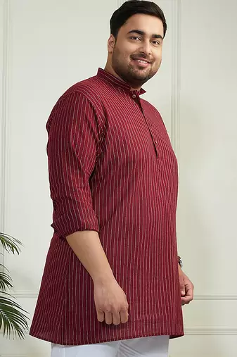 Men's maroon cotton short kurta