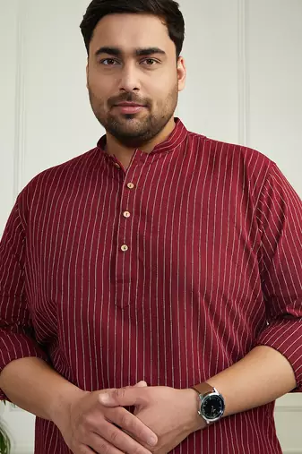 Men's maroon cotton short kurta