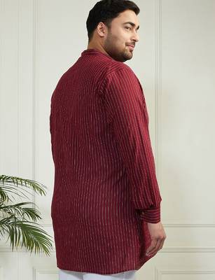 Men's maroon cotton short kurta 4