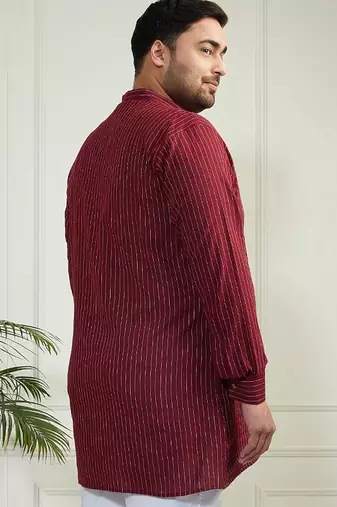 Men's maroon cotton short kurta