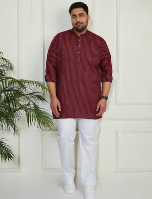 Men's maroon cotton short kurta 5