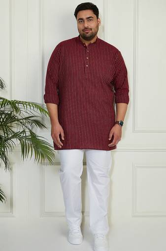 Men's maroon and white cotton kurta pyjama set