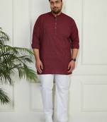 Men's maroon and white cotton kurta pyjama set