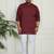 Men's maroon and white cotton kurta pyjama set