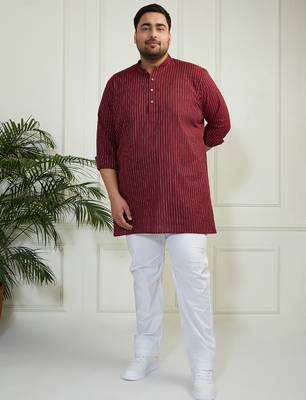 Men's maroon and white cotton kurta pyjama set 2