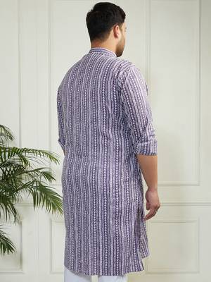 Men's purple cotton kurta 4