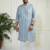 Men's grey and white cotton kurta pyjama set
